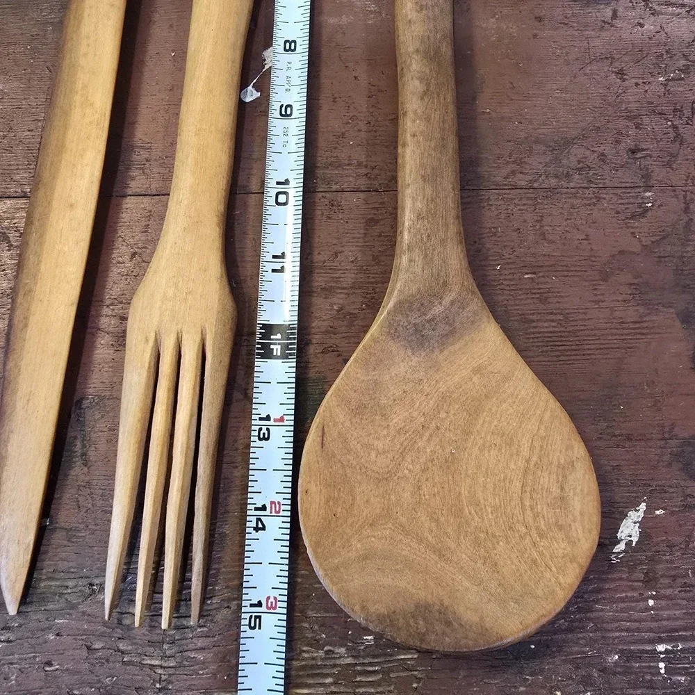 Vintage Hand Carved Wooden Utensil Set Tribal African Decor Art Spoon Fork